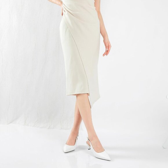 Mostrin Kitten Heel White Faux Leather Low Slingback Heels with Buckle - Picture 6 of 9